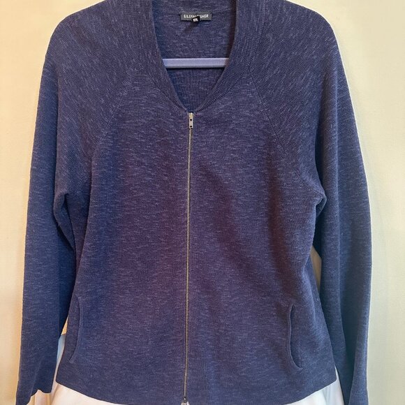Eileen Fisher Sweaters - Eileen Fisher Double Zip-Up Long Sleeve Cardigan W Pockets Navy MED